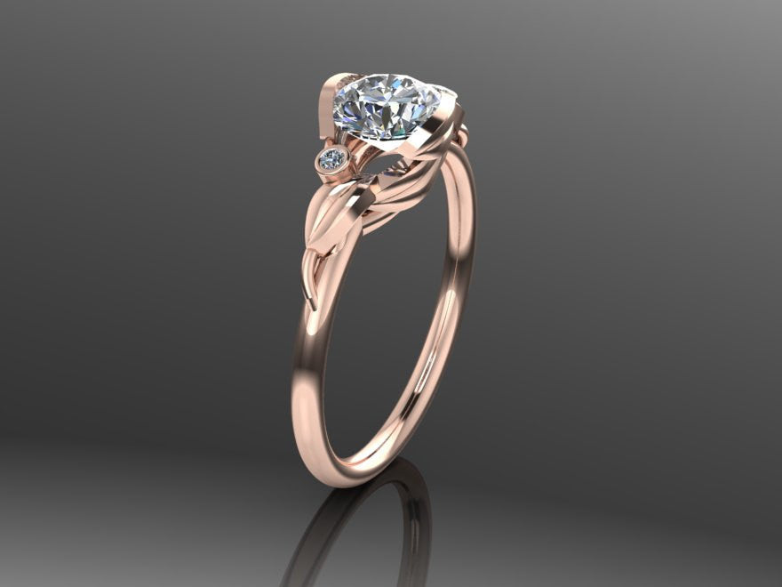 Moissanite And Diamond Ring, Unique Floral Engagement Ring