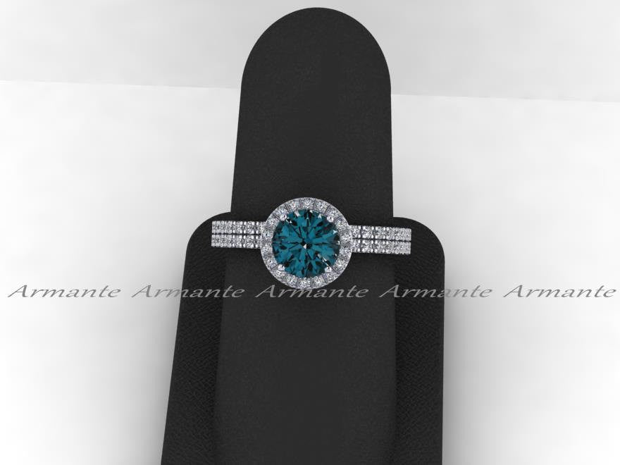 Ethical Sustainable Brooklynn - Bezel Set Oval London Blue Topaz Ring with Diamond Accents 14K White Gold